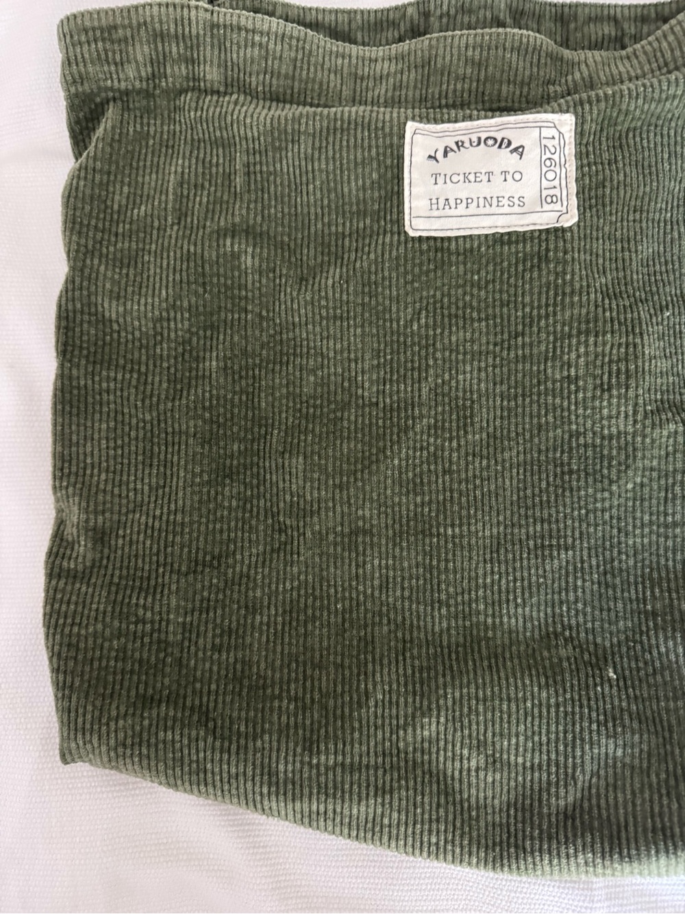 Green Corduroy Tote Bag - Ticket to Happiness Patch - Picture 2 of 4